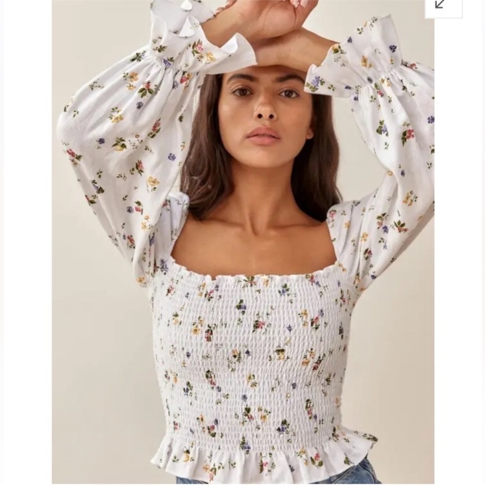 REFORMATION Tangerine Top In Orchard 100% Linen